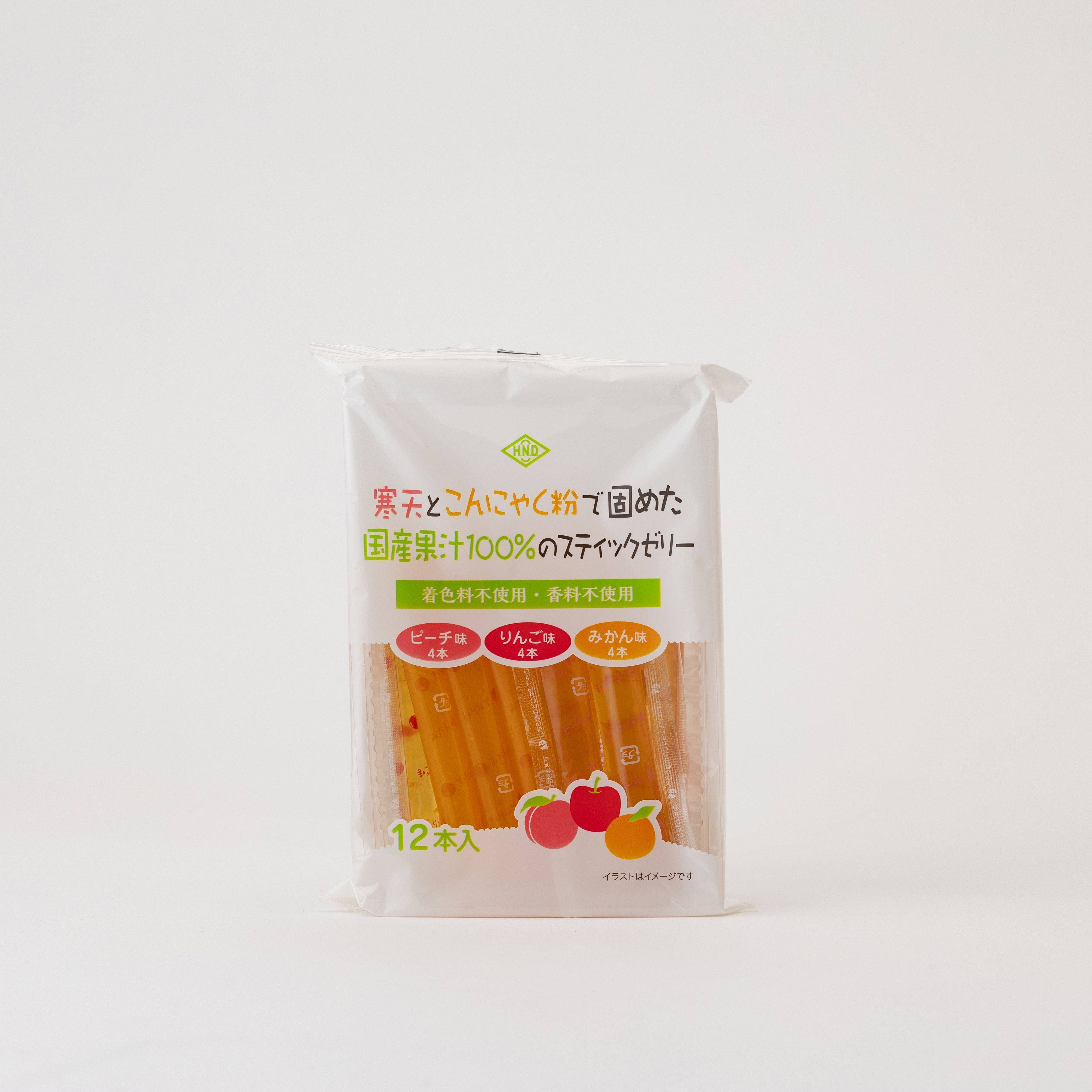 寒天とこんにゃく粉でかためた国産果汁のスティックゼリー